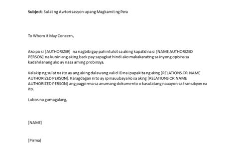 tagalog ng authorization letter|Authorization Letter Tagalog Form .